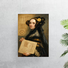 Ada Lovelace with analytical engine diagrams poster 7