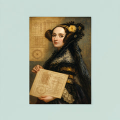 Ada Lovelace with analytical engine diagrams poster 8