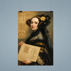 Ada Lovelace with analytical engine diagrams poster 9