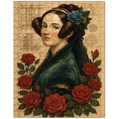 Ada Lovelace with engine diagrams and roses jigsaw puzzle