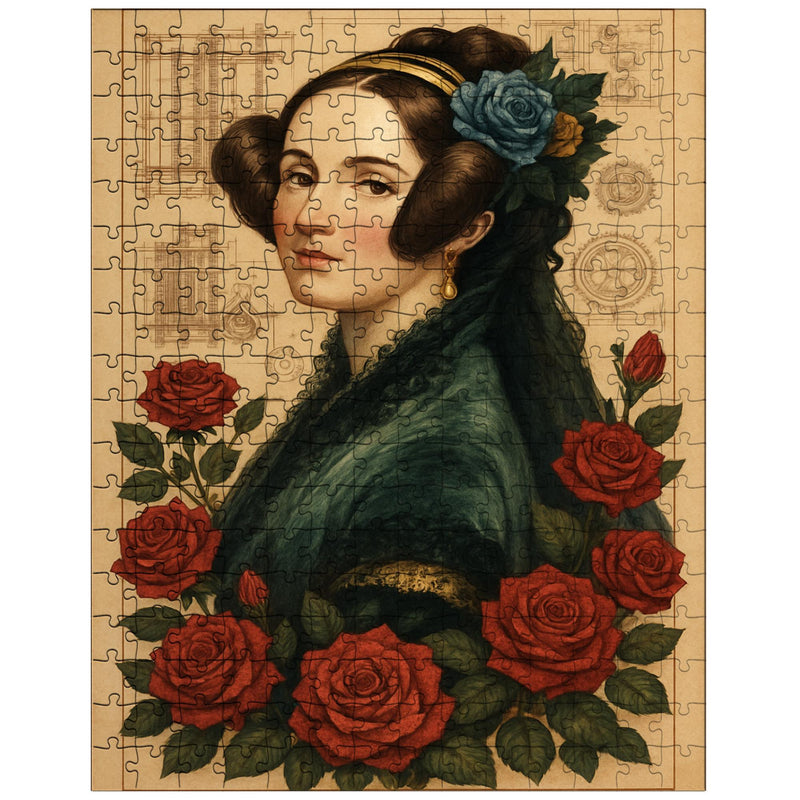 Ada Lovelace with engine diagrams and roses jigsaw puzzle