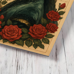 Ada Lovelace with engine diagrams and roses metal print mockup