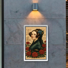 Ada Lovelace with engine diagrams and roses poster 2