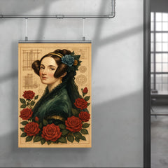 Ada Lovelace with engine diagrams and roses poster 4