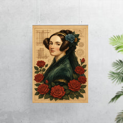 Ada Lovelace with engine diagrams and roses poster 7