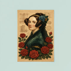 Ada Lovelace with engine diagrams and roses poster 8