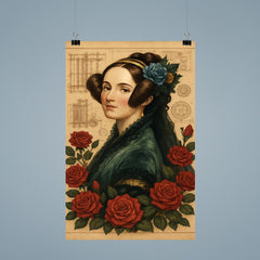 Ada Lovelace with engine diagrams and roses poster 9