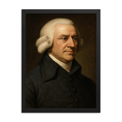 Adam Smith portrait framed print on a plain backdrop in size 18"x24".