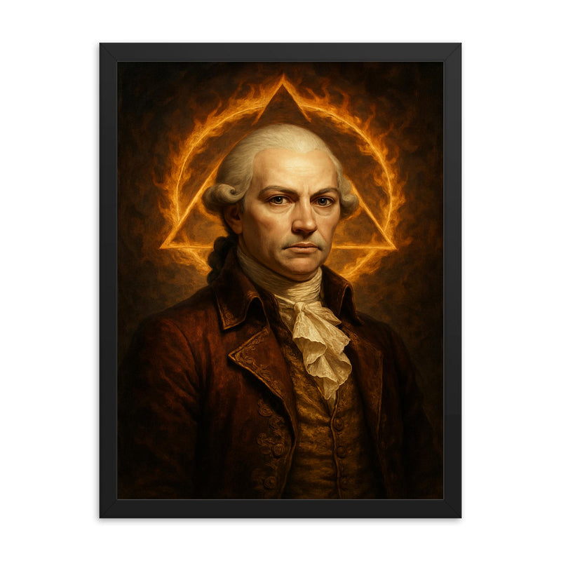 Adam Weishaupt framed print on a plain backdrop in size 18