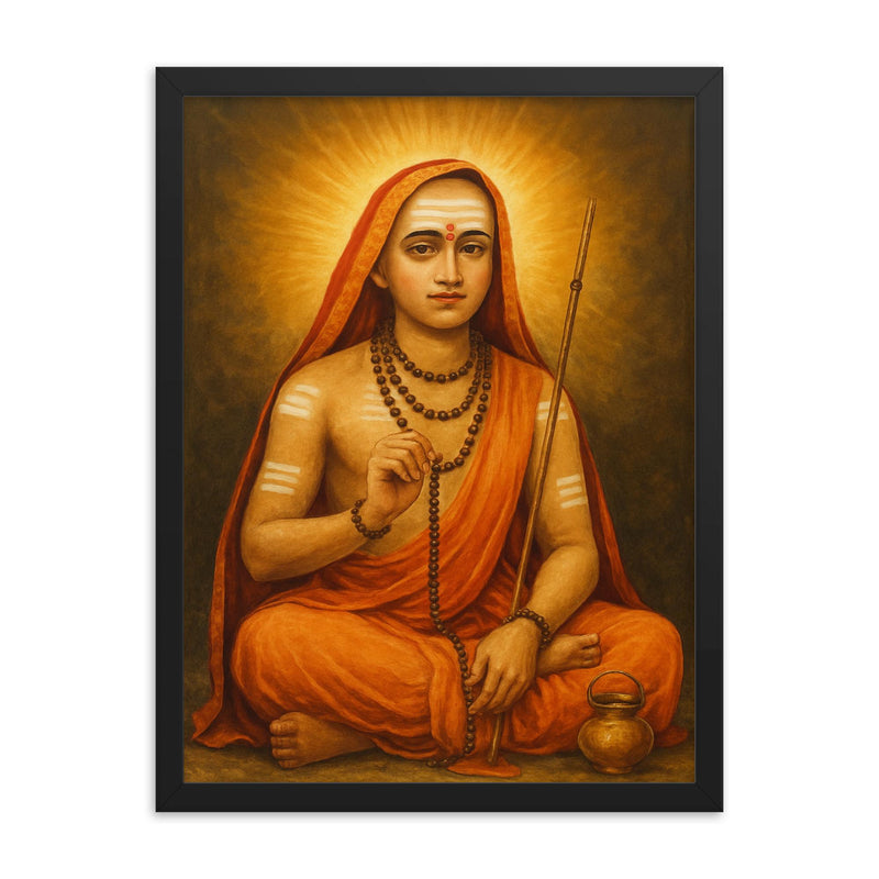 Adi Shankara framed print on a plain backdrop in size 18
