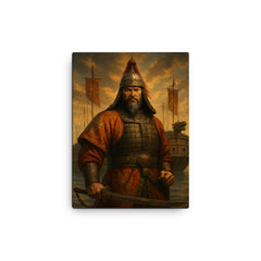 Admiral Yi Sun sin before turtle ships canvas print on a plain backdrop in size 12"x16".