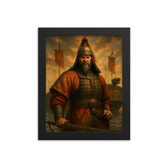 Admiral Yi Sun sin before turtle ships framed print on a plain backdrop in size 8"x10".