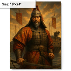 Admiral Yi Sun sin before turtle ships metal print on a plain backdrop in size 18"x24".
