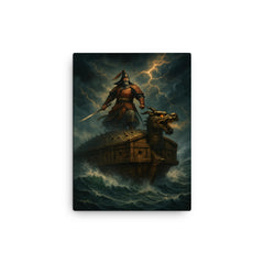 Admiral Yi Sun sin turtle ship storm canvas print on a plain backdrop in size 12"x16".