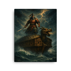 Admiral Yi Sun sin turtle ship storm canvas print on a plain backdrop in size 16"x20".