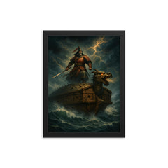 Admiral Yi Sun sin turtle ship storm framed print on a plain backdrop in size 12"x16".