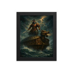 Admiral Yi Sun sin turtle ship storm framed print on a plain backdrop in size 8"x10".