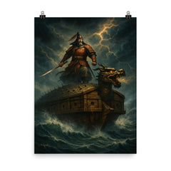 Admiral Yi Sun sin turtle ship storm poster on a plain backdrop in size 8"x10".