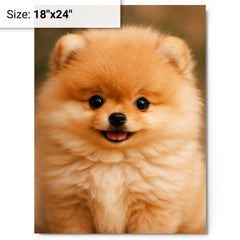 Adorable Pomeranian puppy metal print on a plain backdrop in size 18"x24".