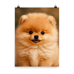 Adorable Pomeranian puppy poster on a plain backdrop in size 8"x10".