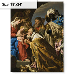 Adoration of the Magi by Matthias Stom metal print on a plain backdrop in size 18"x24".