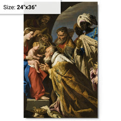 Adoration of the Magi by Matthias Stom metal print on a plain backdrop in size 24"x36".