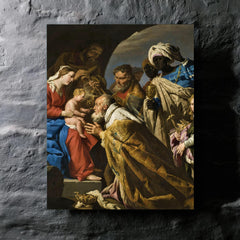 Adoration of the Magi by Matthias Stom metal print mockup