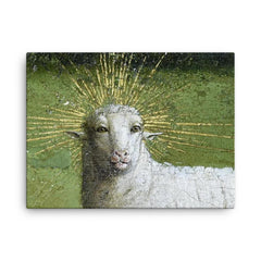 Adoration of the Mystic Lamb - The Ghent Altarpiece canvas print on a plain backdrop in size 18"x24".
