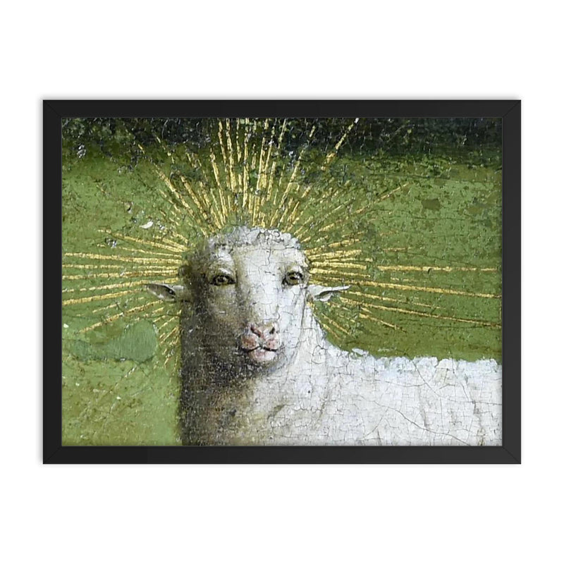 Adoration of the Mystic Lamb - The Ghent Altarpiece framed print on a plain backdrop in size 18