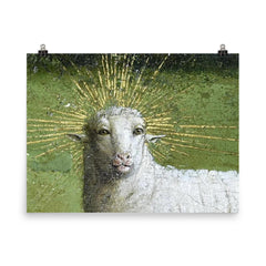 Adoration of the Mystic Lamb - The Ghent Altarpiece poster on a plain backdrop in size 8"x10".