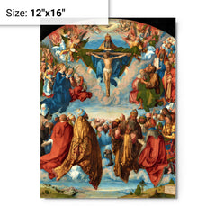 Adoration of the Trinity by Albrecht Dürer metal print on a plain backdrop in size 12"x16".