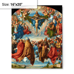 Adoration of the Trinity by Albrecht Dürer metal print on a plain backdrop in size 16"x20".