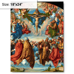 Adoration of the Trinity by Albrecht Dürer metal print on a plain backdrop in size 18"x24".