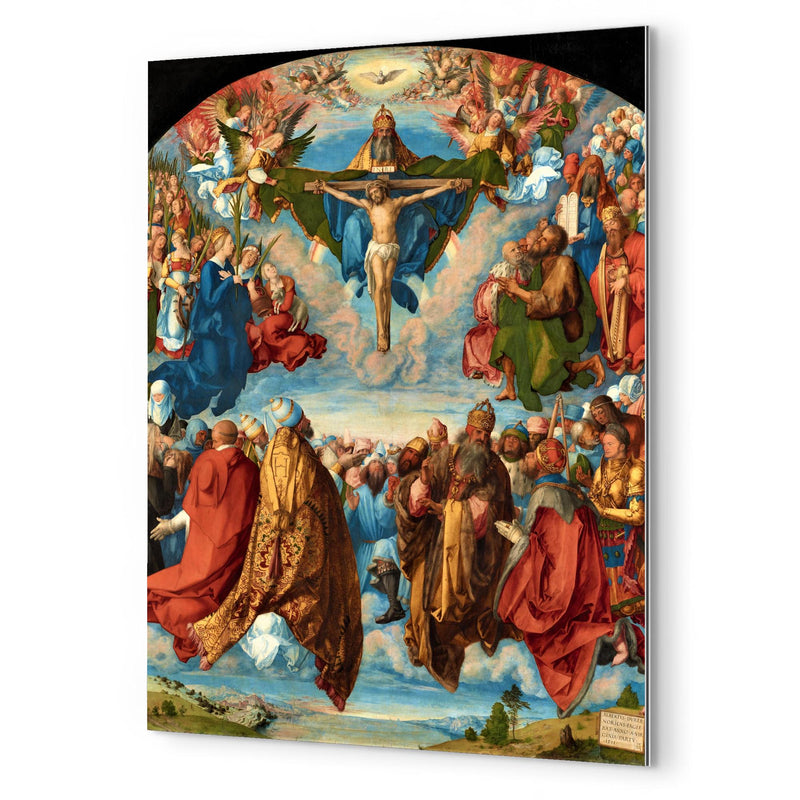 Adoration of the Trinity by Albrecht Dürer metal print mockup