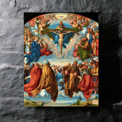 Adoration of the Trinity by Albrecht Dürer metal print mockup