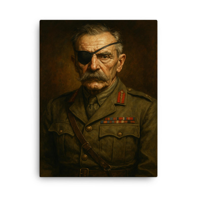 Adrian Carton de Wiart eye patch portrait canvas print on a plain backdrop in size 18