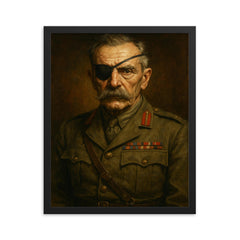 Adrian Carton de Wiart eye patch portrait framed print on a plain backdrop in size 16"x20".