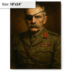 Adrian Carton de Wiart eye patch portrait metal print on a plain backdrop in size 18"x24".