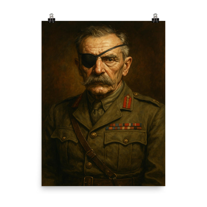 Adrian Carton de Wiart eye patch portrait poster on a plain backdrop in size 8