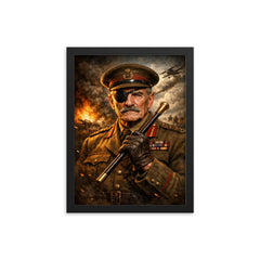 Adrian Carton de Wiart eyepatch and swagger stick framed print on a plain backdrop in size 12"x16".