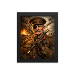 Adrian Carton de Wiart eyepatch and swagger stick framed print on a plain backdrop in size 8"x10".