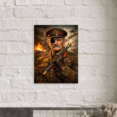 Adrian Carton de Wiart eyepatch and swagger stick metal print mockup