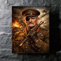 Adrian Carton de Wiart eyepatch and swagger stick metal print mockup