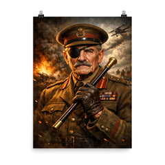 Adrian Carton de Wiart eyepatch and swagger stick poster on a plain backdrop in size 8"x10".