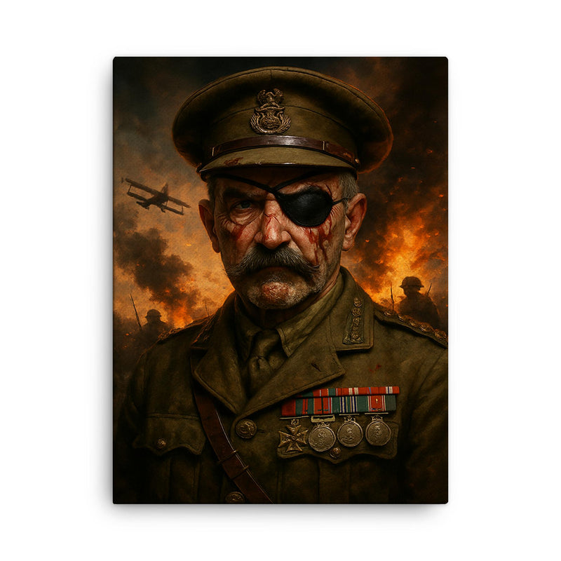 Adrian Carton de Wiart eyepatch battle portrait canvas print on a plain backdrop in size 18