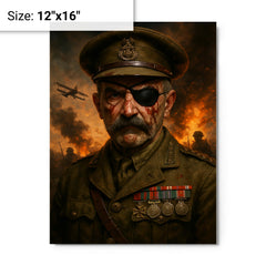 Adrian Carton de Wiart eyepatch battle portrait metal print on a plain backdrop in size 12"x16".