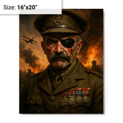 Adrian Carton de Wiart eyepatch battle portrait metal print on a plain backdrop in size 16"x20".
