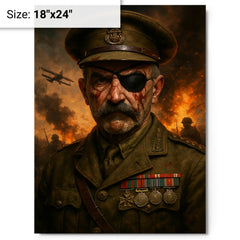 Adrian Carton de Wiart eyepatch battle portrait metal print on a plain backdrop in size 18"x24".