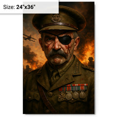 Adrian Carton de Wiart eyepatch battle portrait metal print on a plain backdrop in size 24"x36".