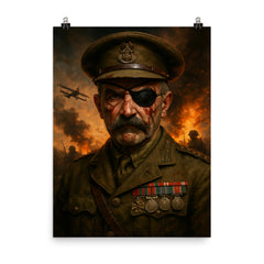 Adrian Carton de Wiart eyepatch battle portrait poster on a plain backdrop in size 8"x10".